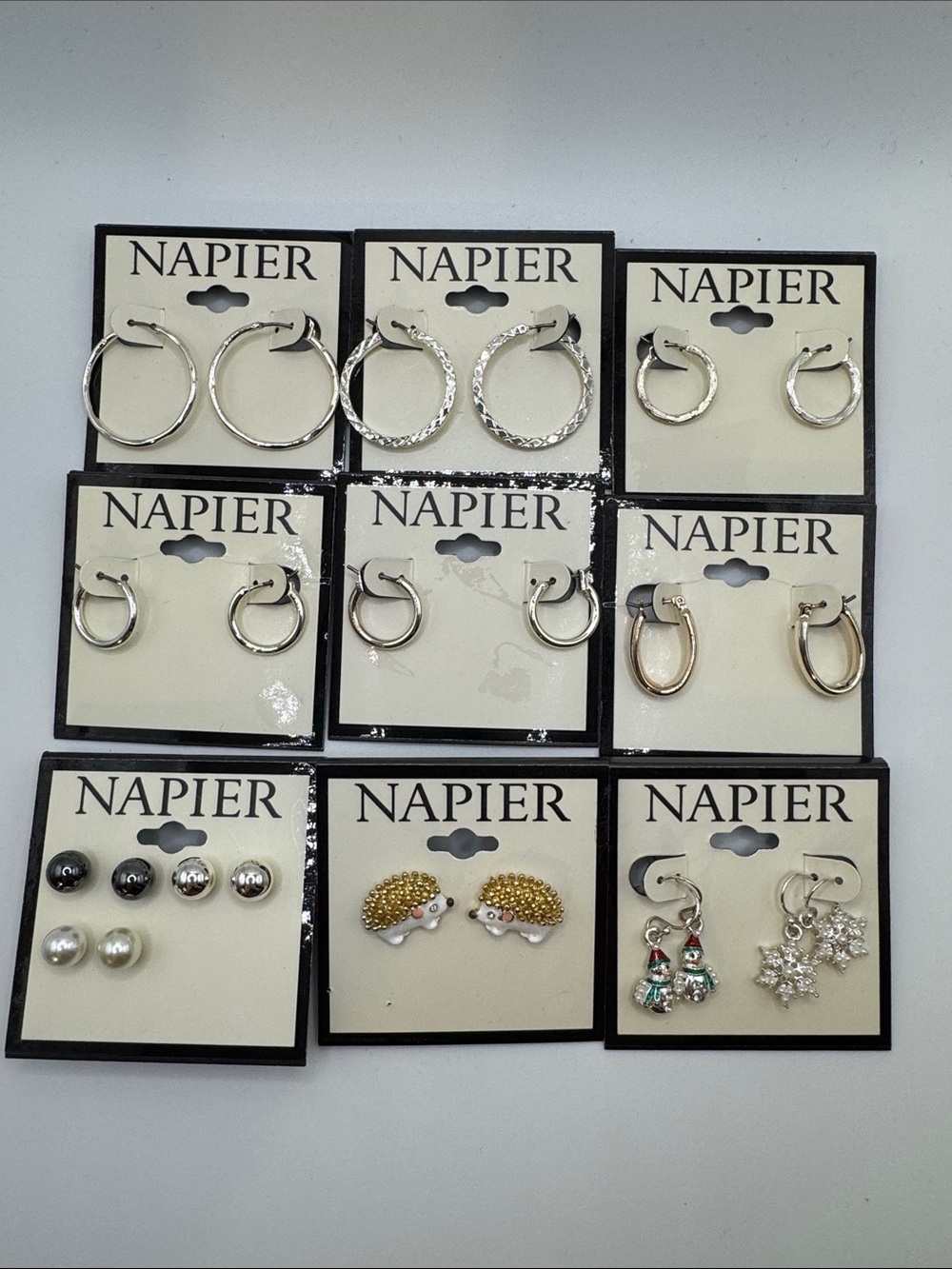 9 Pairs of Napier Mixed Metal Hoop and Stud Earrings